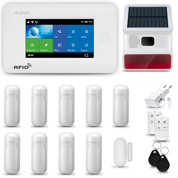 HUXGO® HXA006 - Funk Alarmanlage System WiFi + GSM 4G mit 9x Bewegungsmelder PIR & 1x Fenster und Türsensor sensor mit Drahtlose Alarmsirene | Kabellose Alarmanlage SET mit TUYA App