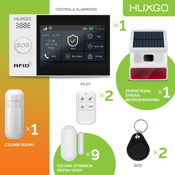 HUXGO® HXA007 - Wireless security system WiFi + GSM with 1x Motion Detector & 9x Door / window sensor with Wireless Siren | Home Alarm System SET with App TUYA