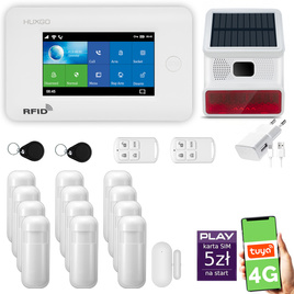 HUXGO® HXA006 - Système de sécurité sans fil Wi-Fi + GSM 4G avec 12x Détecteur de Mouvement & 1x Détecteur pour porte et fenêtre avec Sirène sans fil | Système d'alarme domestique avec l'application TUYA
