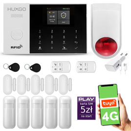 HUXGO® HXA005 - Wireless security system WiFi + GSM 4G LTE with 5x Motion Detector & 5x Door / window sensor with Wireless Siren | Home Alarm System SET with App TUYA