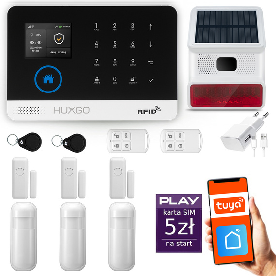 HUXGO® HXA003 - Wireless security system WiFi + GSM with 3x Motion Detector & 3x Door / window sensor with Wireless Siren | Home Alarm System SET with App TUYA
