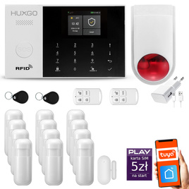 HUXGO® HXA005 - Wireless security system WiFi + GSM with 12x Motion Detector & 1x Door / window sensor with Wireless Siren | Home Alarm System SET with App TUYA