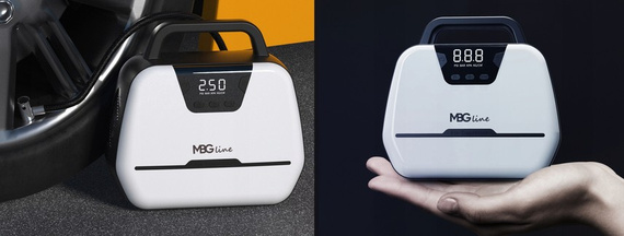 MBG line® Air Pump Car 1866 - Compresor de coche 12 V con pantalla digital, luz LED y juego de adaptadores