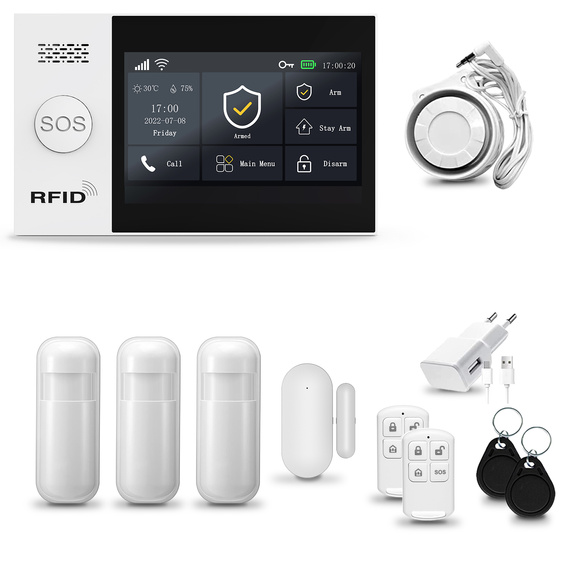 HUXGO® HXA007 - Sistema de seguridad inalámbrico WiFi + GSM con 3x detector de movimiento y 1x sensor para puerta / ventana | KIT de sistema de alarma para el hogar con App TUYA