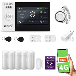 HUXGO® HXA007 - Sistema di allarme wireless WiFi + GSM 4G LTE con 5x Rilevatore di movimento & 1x Sensore per porte e finestre | Allarme casa senza fili Kit con app TUYA