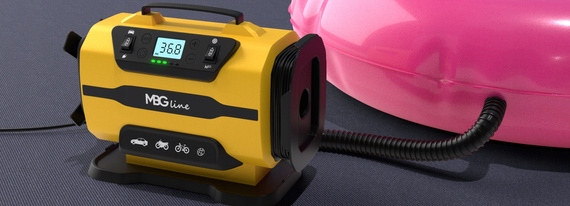 MBG Line® 845 PRO – Dual-Power Car Air Compressor 12V/230V with Inflator, LED Light, Auto-Stop & Carrying Case