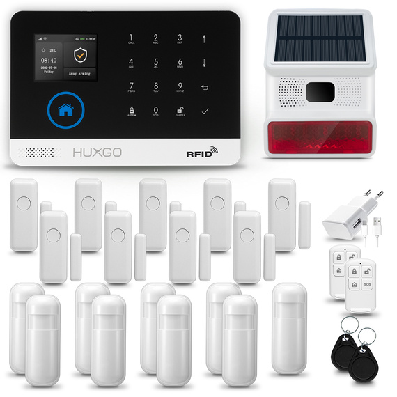HUXGO® HXA003 - Wireless security system WiFi + GSM with 9x Motion Detector & 9x Door / window sensor with Wireless Siren | Home Alarm System SET with App TUYA