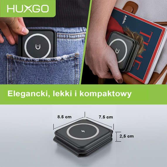 HUXGO® Mag-Safe Charging Station for Mobile Phone, iPhone and SmartWatch, Wireless Charger, 3-in-1 Foldable Magnetic, Portable Charging Station with Overcharge Protection - BY-MF82_B Black