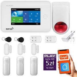 HUXGO® HXA006 - Wireless security system WiFi + GSM with 3x Motion Detector & 3x Door / window sensor with Wireless Siren | Home Alarm System SET with App TUYA