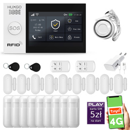 HUXGO® HXA007 - Wireless security system WiFi + GSM 4G LTE with 9x Motion Detector & 9x Door / window sensor with Wireless Siren | Home Alarm System SET with App TUYA