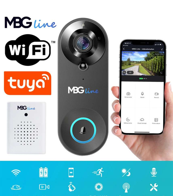 MBG line® SF W3 Nero - Videocitofono con sensore PIR - Compatibile con l'app TUYA