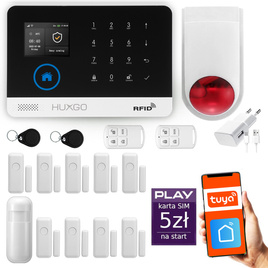 HUXGO® HXA003 - Wireless security system WiFi + GSM with 1x Motion Detector & 9x Door / window sensor with Wireless Siren | Home Alarm System SET with App TUYA