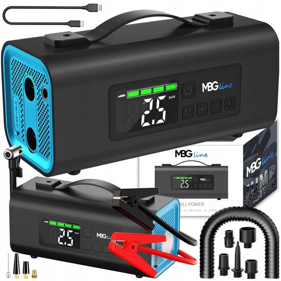 MBG Line® 811 Power – Multifunktionaler Jump Starter mit Kompressor, Luftpumpe, LED-Lampe und Powerbank PD30W