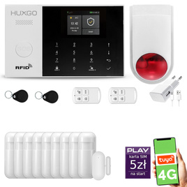 HUXGO® HXA005 - Wireless security system WiFi + GSM 4G LTE with 9x Motion Detector & 1x Door / window sensor with Wireless Siren | Home Alarm System SET with App TUYA