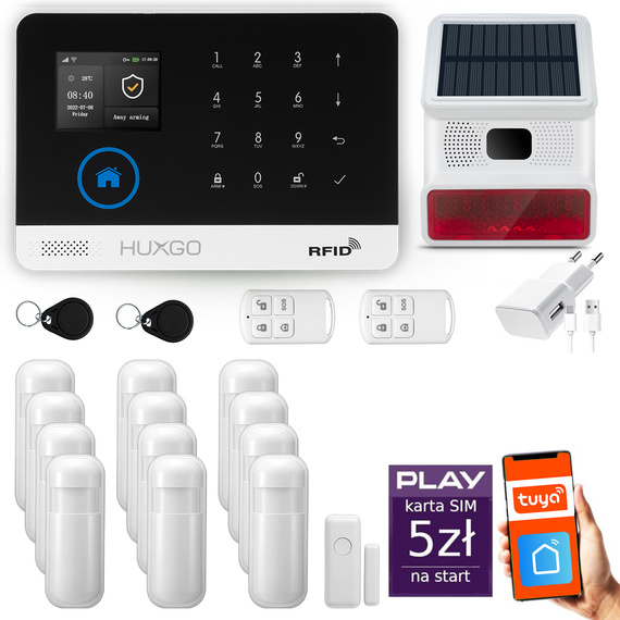 HUXGO® HXA003 - Wireless security system WiFi + GSM with 12x Motion Detector & 1x Door / window sensor with Wireless Siren | Home Alarm System SET with App TUYA