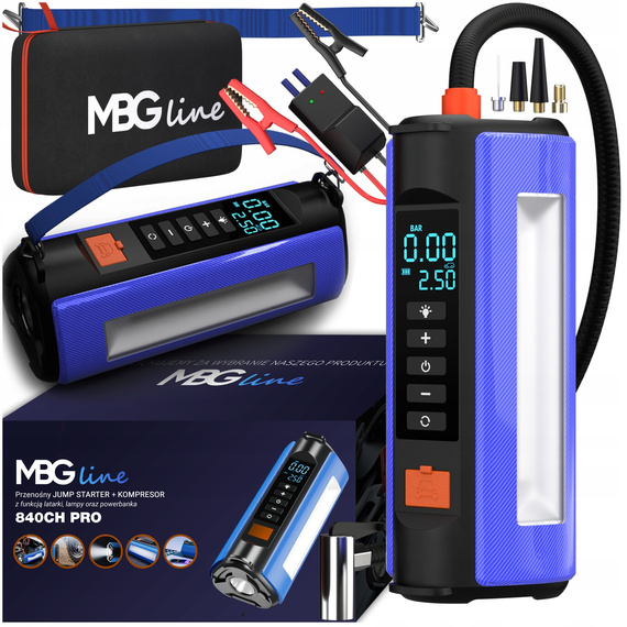 MBG Line® 840CH PRO – Multifunctional Jump Starter with Air Compressor, Powerbank & Dual LED Flashlight – 1000A / 10400mAh / 150 PSI