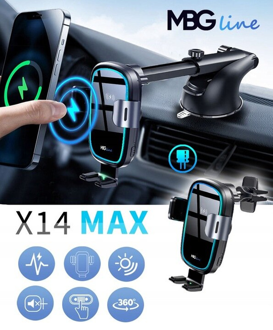 MBG line® X14 MAX - Supporto per auto con caricatore wireless per telefoni da 4,7 a 6,9 pollici