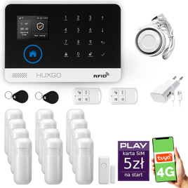 HUXGO® HXA003 - Wireless security system WiFi + GSM 4G LTE with 12x Motion Detector & 1x Door / window sensor | Home Alarm System SET with App TUYA