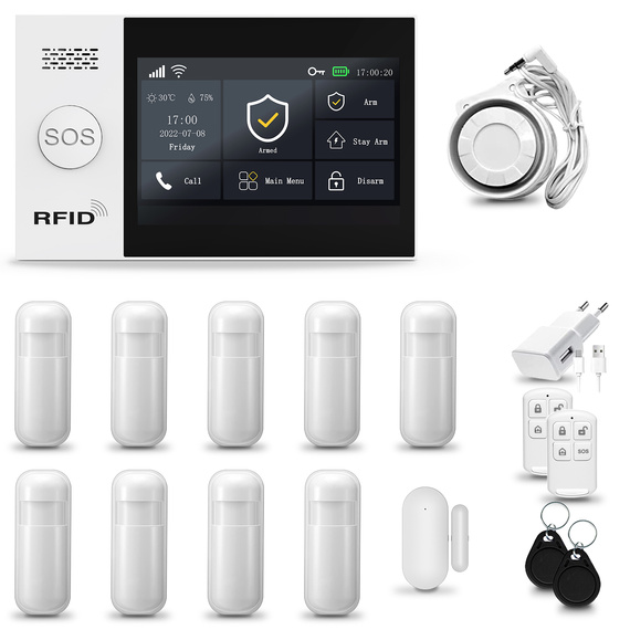 HUXGO® HXA007 - Wireless security system WiFi + GSM with 9x Motion Detector & 1x Door / window sensor | Home Alarm System SET with App TUYA