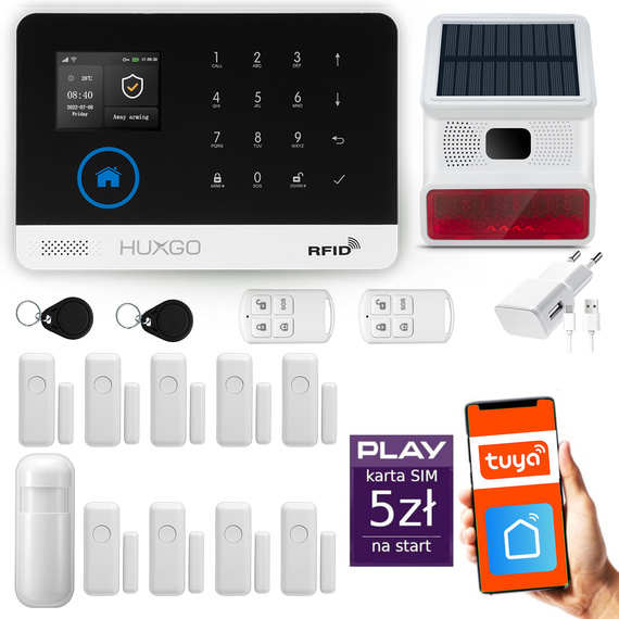 HUXGO® HXA003 - Funk Alarmanlage System WiFi + GSM mit 1x Bewegungsmelder PIR & 9x Fenster und Türsensor sensor mit Drahtlose Alarmsirene | Kabellose Alarmanlage SET mit TUYA App