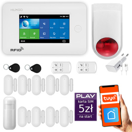 HUXGO® HXA006 - Système de sécurité sans fil Wi-Fi + GSM avec 1x Détecteur de Mouvement & 9x Détecteur pour porte et fenêtre avec Sirène sans fil | Système d'alarme domestique avec l'application TUYA