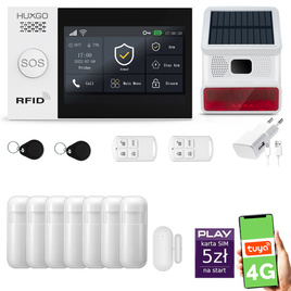 HUXGO® HXA007 - Wireless security system WiFi + GSM 4G LTE with 7x Motion Detector & 1x Door / window sensor with Wireless Siren | Home Alarm System SET with App TUYA