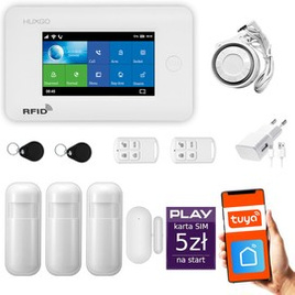 HUXGO® HXA006 - Système de sécurité sans fil Wi-Fi + GSM avec 3x Détecteur de Mouvement & 1x Détecteur pour porte et fenêtre |  Système d'alarme domestique avec l'application TUYA