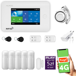 HUXGO® HXA006 - Système de sécurité sans fil Wi-Fi + GSM 4G avec 5x Détecteur de Mouvement & 1x Détecteur pour porte et fenêtre |  Système d'alarme domestique avec l'application TUYA