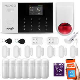 HUXGO® HXA005 - Wireless security system WiFi + GSM with 7x Motion Detector & 7x Door / window sensor with Wireless Siren | Home Alarm System SET with App TUYA