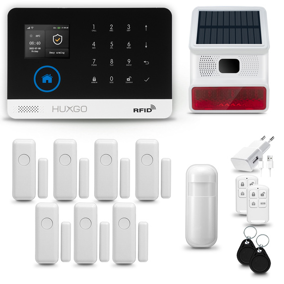 HUXGO® HXA003 - Wireless security system WiFi + GSM  4G LTE with 1x Motion Detector & 7x Door / window sensor with Wireless Siren | Home Alarm System SET with App TUYA