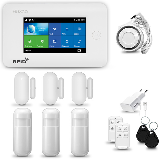 HUXGO® HXA006 - Système de sécurité sans fil Wi-Fi + GSM 4G avec 3x Détecteur de Mouvement & 3x Détecteur pour porte et fenêtre |  Système d'alarme domestique avec l'application TUYA