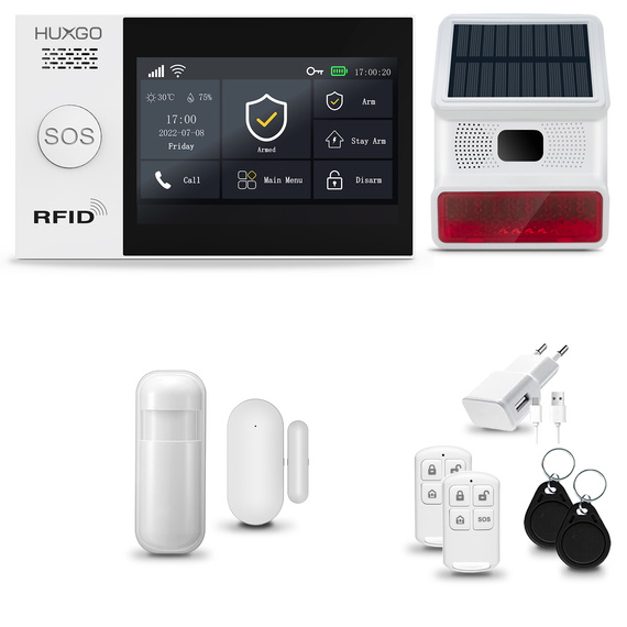 HUXGO® HXA007 - Sistema de seguridad inalámbrico WiFi + GSM con 1x detector de movimiento y 1x sensor para puerta / ventana con sirena inalámbrica | Kit de sistema de alarma para el hogar con App TUYA