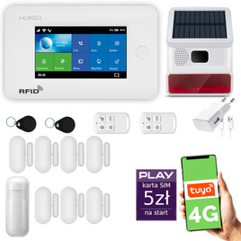 HUXGO® HXA006 - Funk Alarmanlage System WiFi + GSM 4G mit 1x Bewegungsmelder PIR & 7x Fenster und Türsensor sensor mit Drahtlose Alarmsirene | Kabellose Alarmanlage SET mit TUYA App