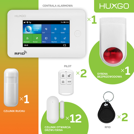 HUXGO® HXA006 - Wireless security system WiFi + GSM 4G with 1x Motion Detector & 12x Door / window sensor with Wireless Siren | Home Alarm System SET with App TUYA