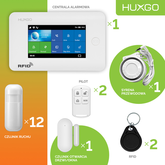 HUXGO® HXA006 - Wireless security system WiFi + GSM 4G with 12x Motion Detector & 1x Door / window sensor | Home Alarm System SET with App TUYA
