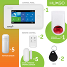 HUXGO® HXA006 - Wireless security system WiFi + GSM with 5x Motion Detector & 5x Door / window sensor with Wireless Siren | Home Alarm System SET with App TUYA