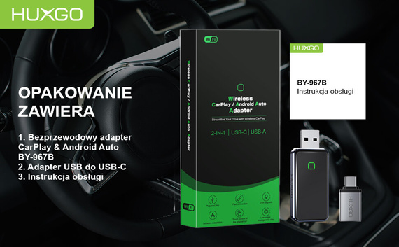 HUXGO® Adaptador inalámbrico 2-en-1 CarPlay y Android Auto compatible con dispositivos Apple y Android