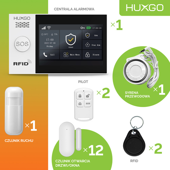 HUXGO® HXA007 - Wireless security system WiFi + GSM 4G LTE with 1x Motion Detector & 12x Door / window sensor | Home Alarm System SET with App TUYA