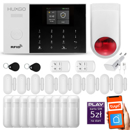 HUXGO® HXA005 - Wireless security system WiFi + GSM with 9x Motion Detector & 9x Door / window sensor with Wireless Siren | Home Alarm System SET with App TUYA