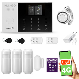 HUXGO® HXA005 - Wireless security system WiFi + GSM 4G LTE with 3x Motion Detector & 1x Door / window sensor | Home Alarm System SET with App TUYA