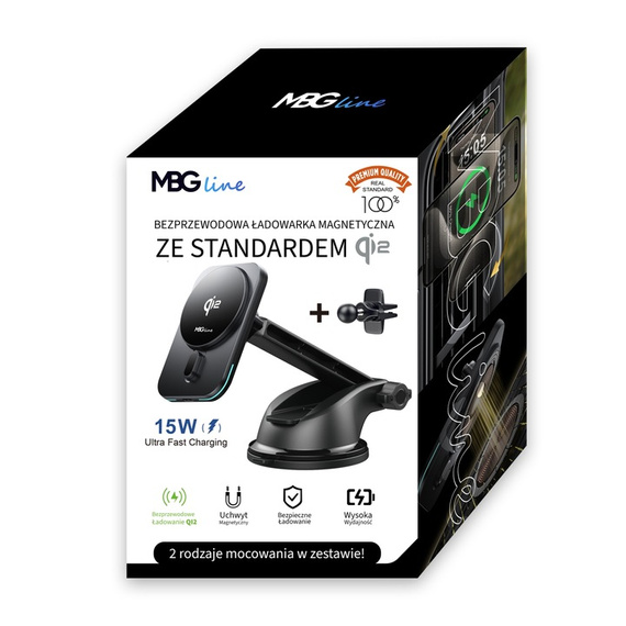 MBG Line® MGB-Q2 – Support voiture MagSafe QI2 – Chargeur sans fil 15W pour iPhone