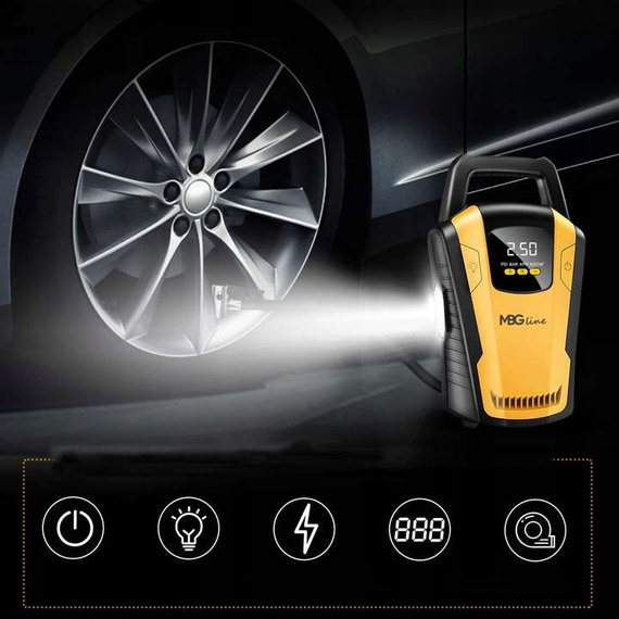 MBG line® Air Pump Car 3650 - Compresor de coche 12 V con pantalla digital y luz LED