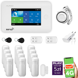 HUXGO® HXA006 - Funk Alarmanlage System WiFi + GSM 4G mit 12x Bewegungsmelder PIR & 1x Fenster und Türsensor sensor | Kabellose Alarmanlage SET mit TUYA App