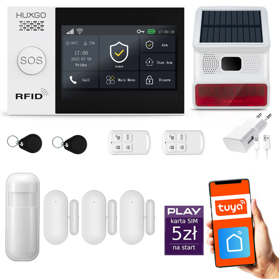 HUXGO® HXA007 - Wireless security system WiFi + GSM with 1x Motion Detector & 3x Door / window sensor with Wireless Siren | Home Alarm System SET with App TUYA
