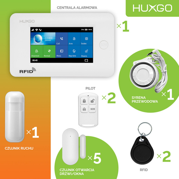HUXGO® HXA006 - Wireless security system WiFi + GSM 4G with 1x Motion Detector & 5x Door / window sensor | Home Alarm System SET with App TUYA