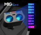 MBG line® HC69PD - Zigarettenanzünder-Verteiler mit Voltmeter und Ladegerät 2 x USB QC3.0