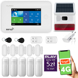 HUXGO® HXA006 - Système de sécurité sans fil Wi-Fi + GSM 4G avec 5x Détecteur de Mouvement & 5x Détecteur pour porte et fenêtre avec Sirène sans fil | Système d'alarme domestique avec l'application TUYA