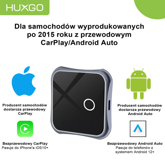 HUXGO® Wireless Adapter 2-in-1 CarPlay and Android Car compatible with Apple and Android Devices