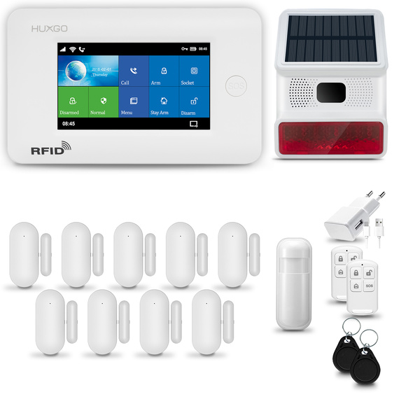 HUXGO® HXA006 - Wireless security system WiFi + GSM 4G with 1x Motion Detector & 9x Door / window sensor with Wireless Siren | Home Alarm System SET with App TUYA