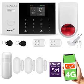 HUXGO® HXA005 - Wireless security system WiFi + GSM 4G LTE with 1x Motion Detector & 3x Door / window sensor with Wireless Siren | Home Alarm System SET with App TUYA